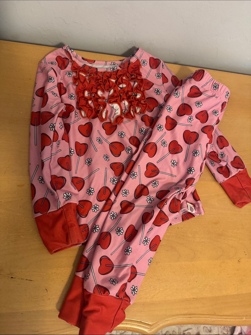 cheeky plum Pink Heart & Lollipop Pajama Set with Red Trim